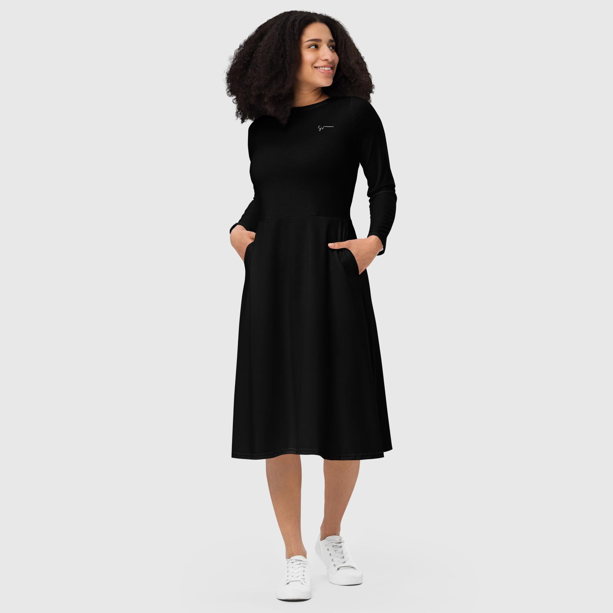 SUCCESS WIRE Black Elegance Long Sleeve Midi Dress