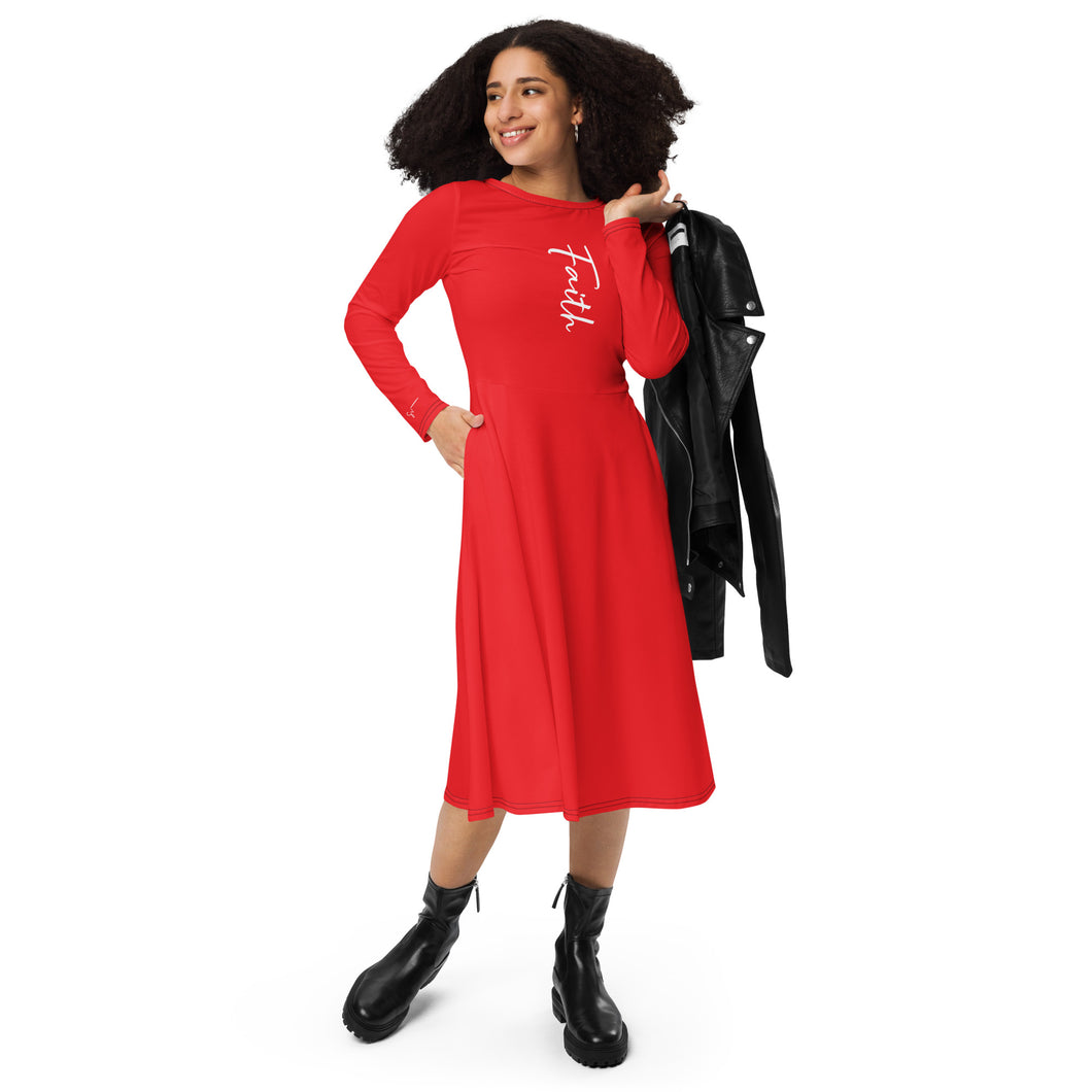 SUCCESS WIRE Inspirational FAITH Long Sleeve Midi Dress