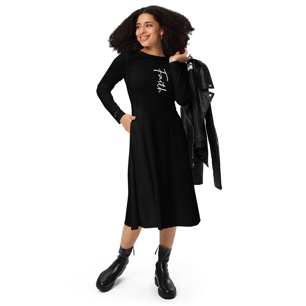 SUCCESS WIRE Inspirational FAITH Long Sleeve Midi Dress