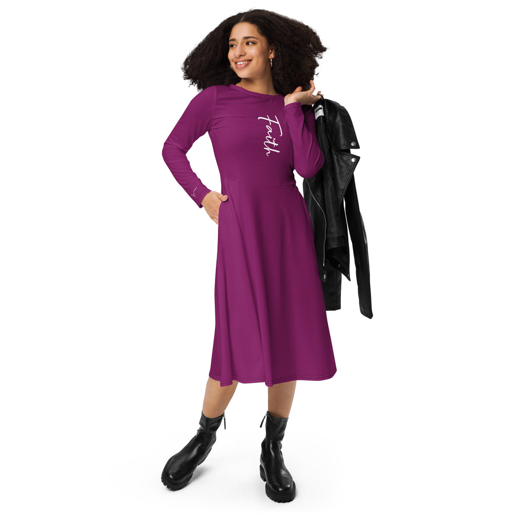 SUCCESS WIRE Inspirational FAITH Long Sleeve Midi Dress