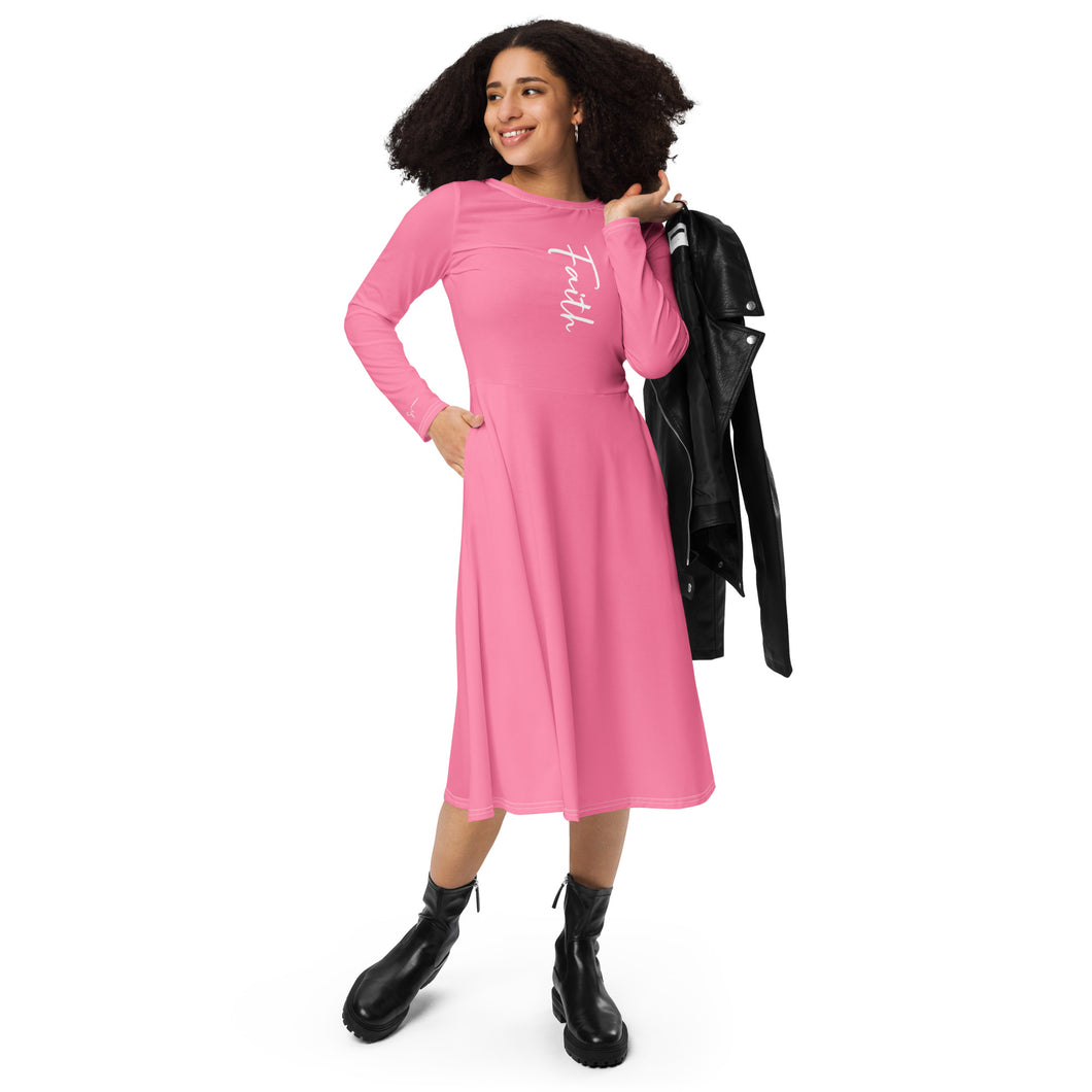 SUCCESS WIRE Inspirational FAITH Long Sleeve Midi Dress