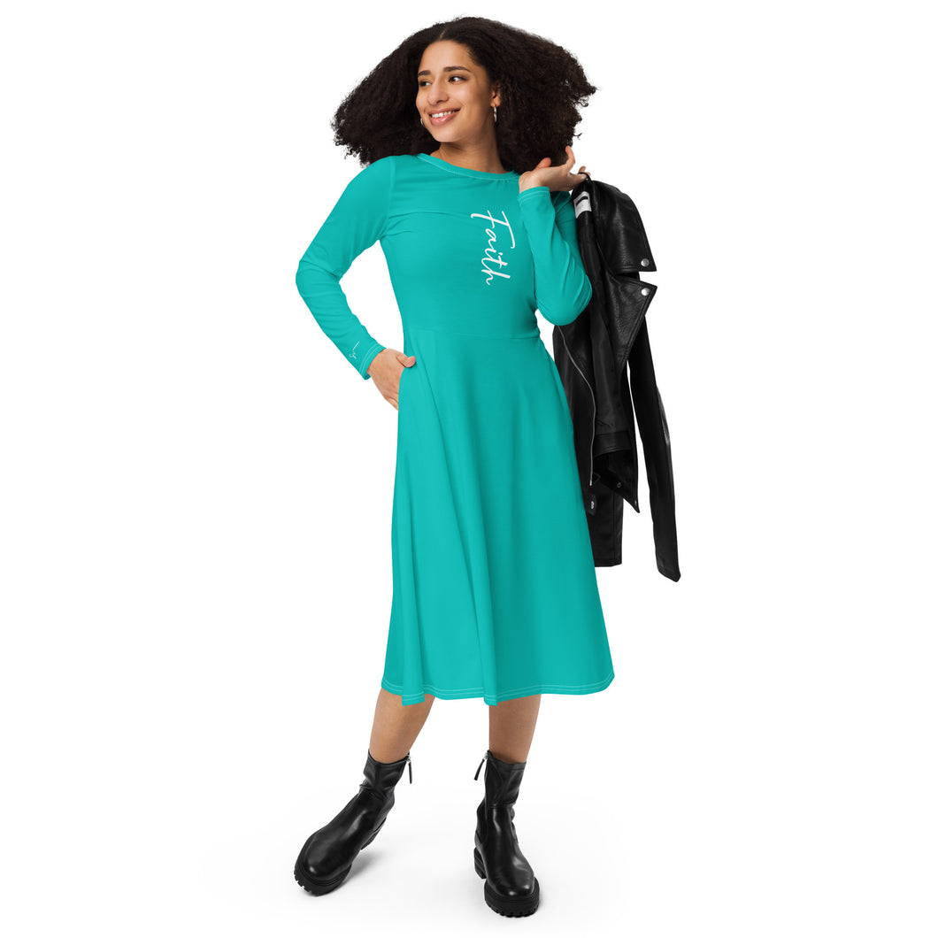 SUCCESS WIRE Inspirational FAITH Long Sleeve Midi Dress