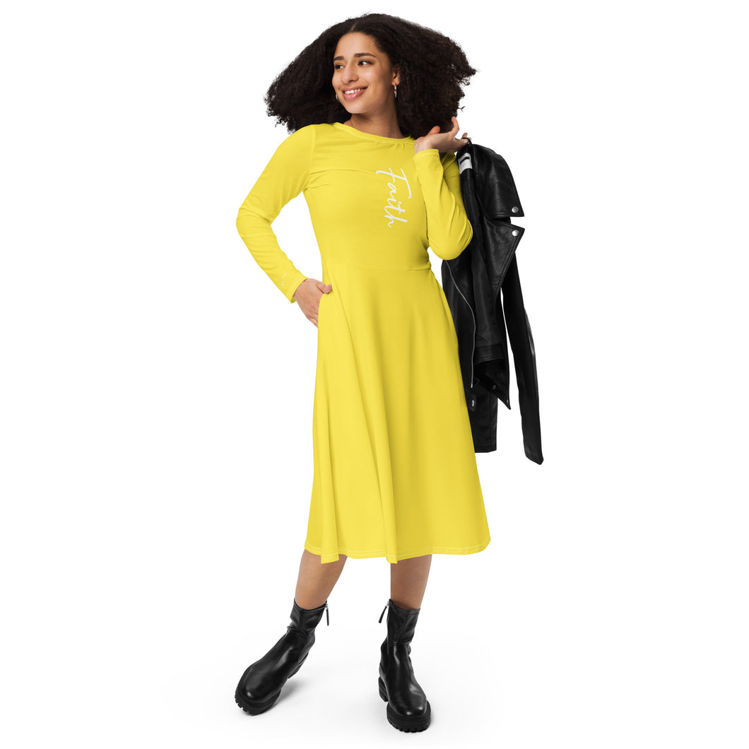 SUCCESS WIRE Inspirational FAITH Long Sleeve Midi Dress