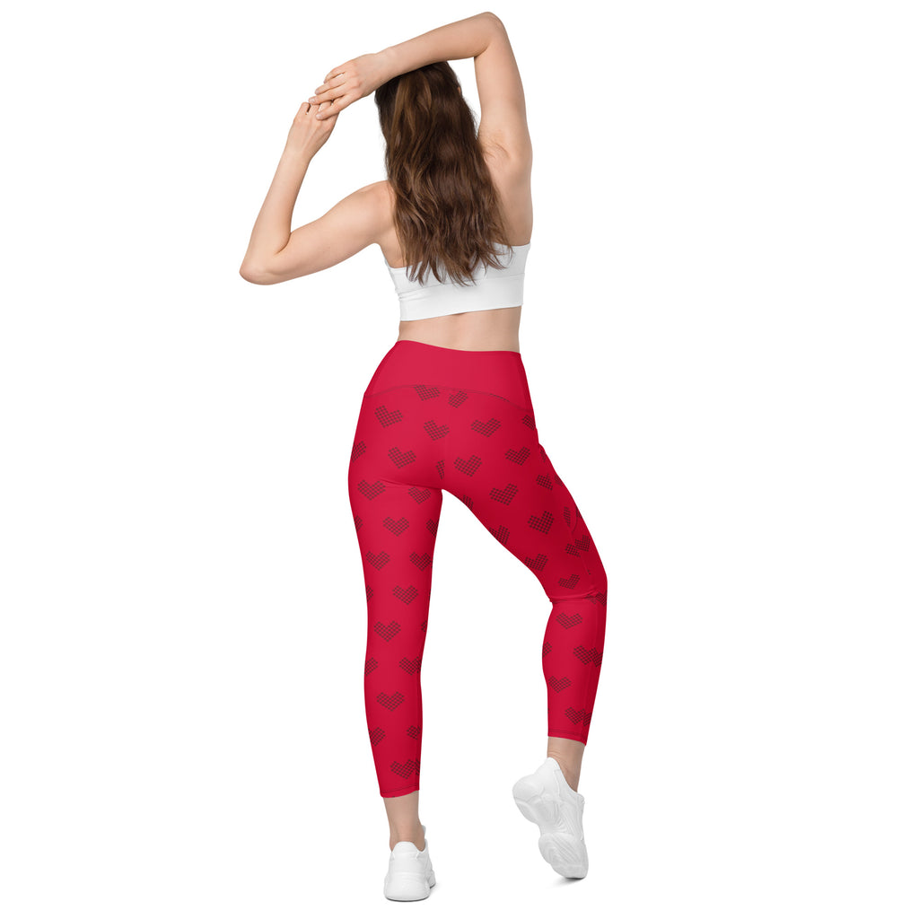 SUCCESS WIRE Crimson Red Heart Pattern High-Waisted Leggings for Women
