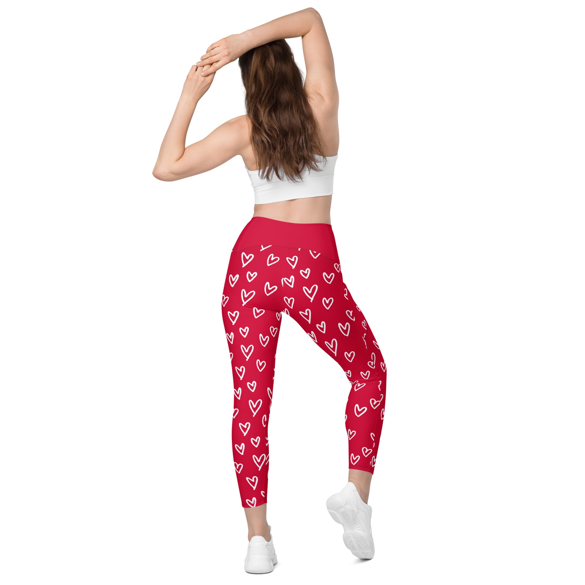 SUCCESS WIRE Crimson Red Playful Hearts High-Waisted Leggings for Women