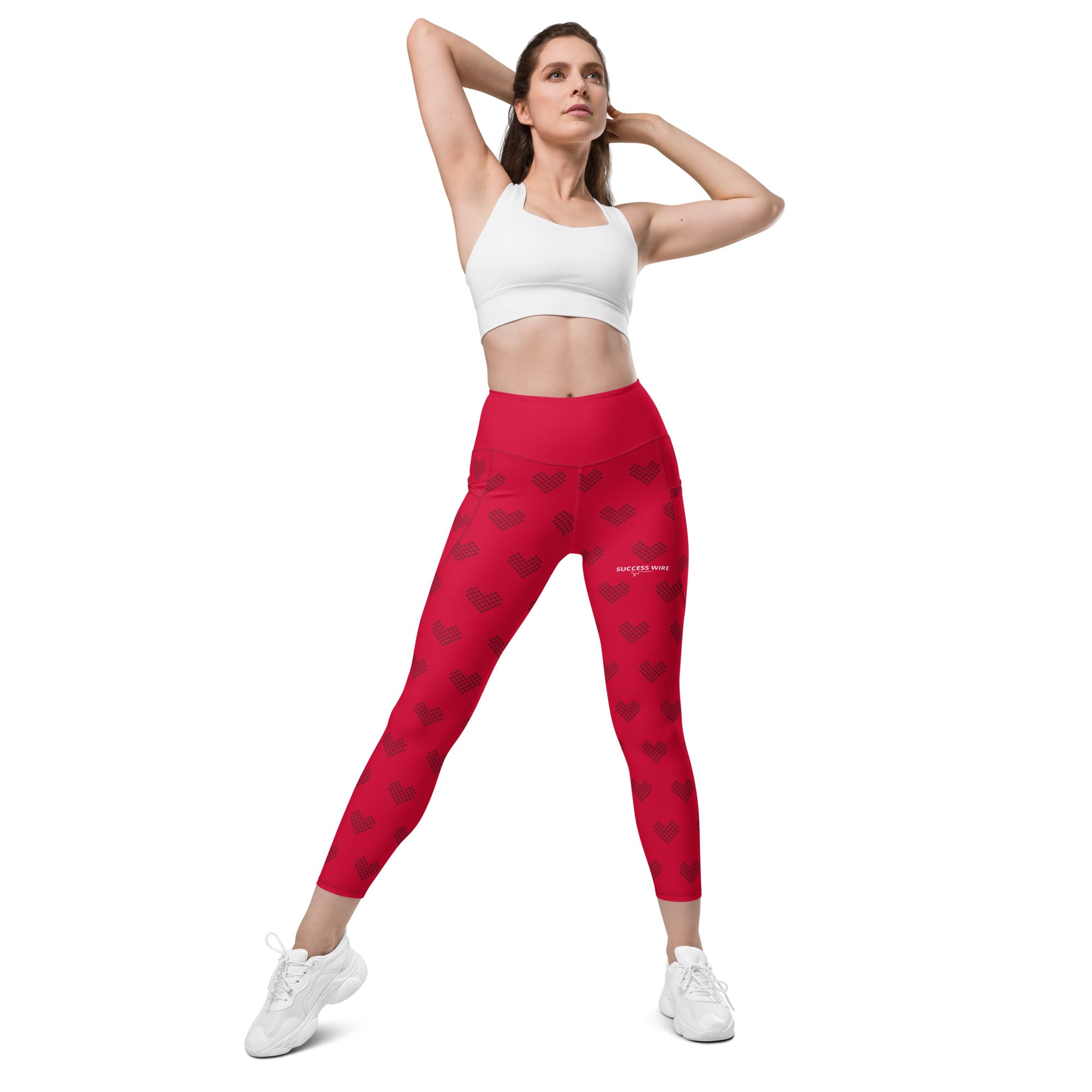 SUCCESS WIRE Crimson Red Heart Pattern High-Waisted Leggings for Women