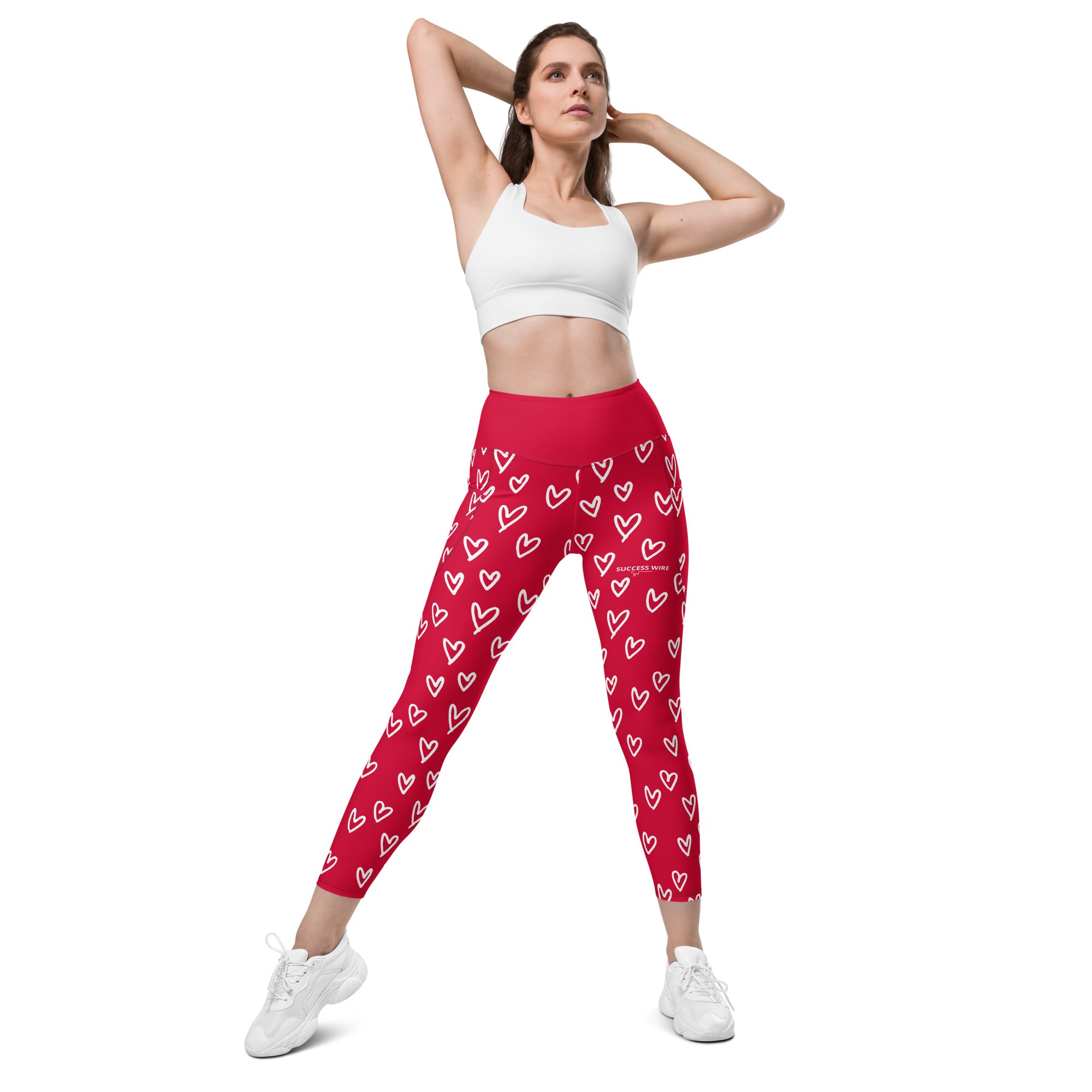SUCCESS WIRE Crimson Red Playful Hearts High-Waisted Leggings for Women