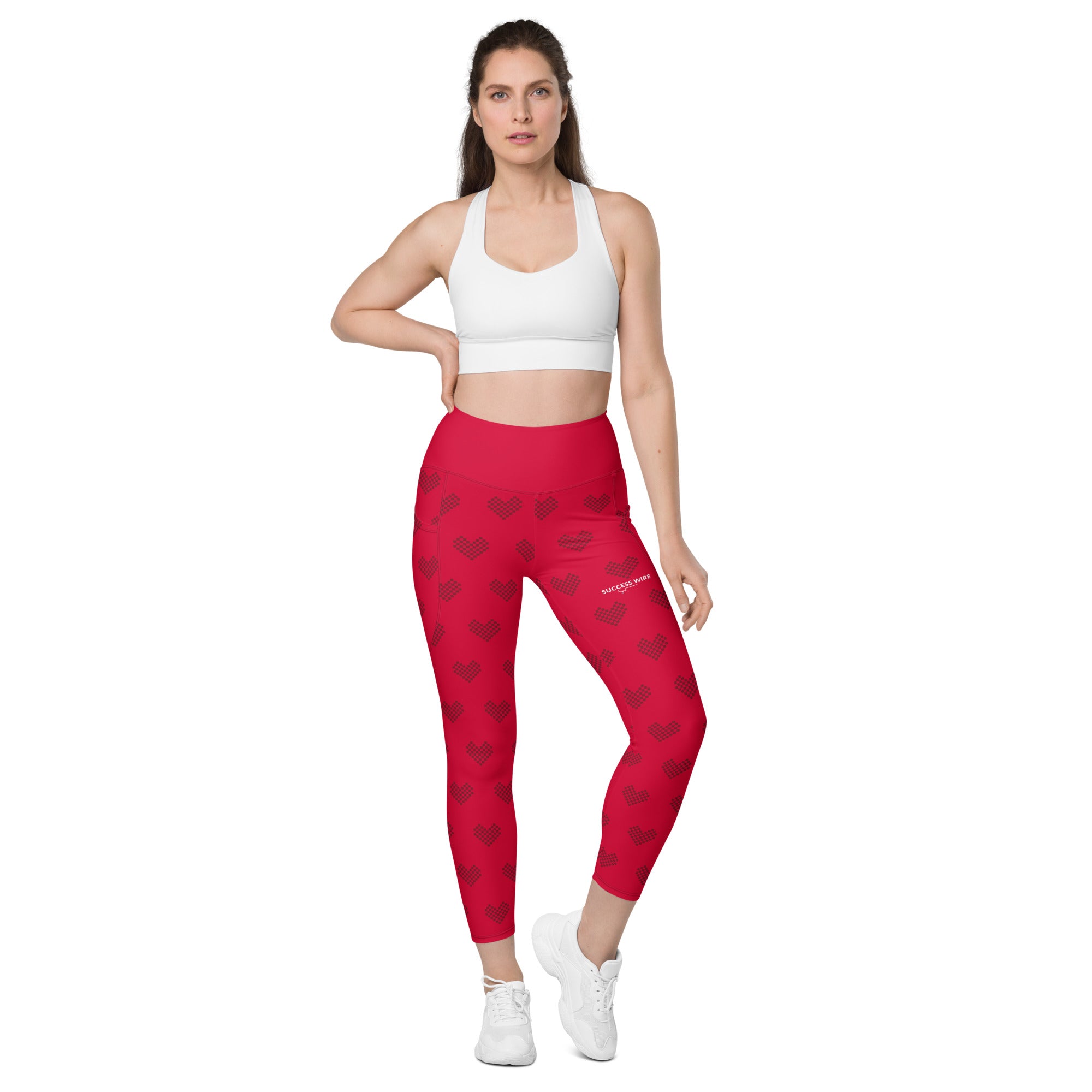 SUCCESS WIRE Crimson Red Heart Pattern High-Waisted Leggings for Women