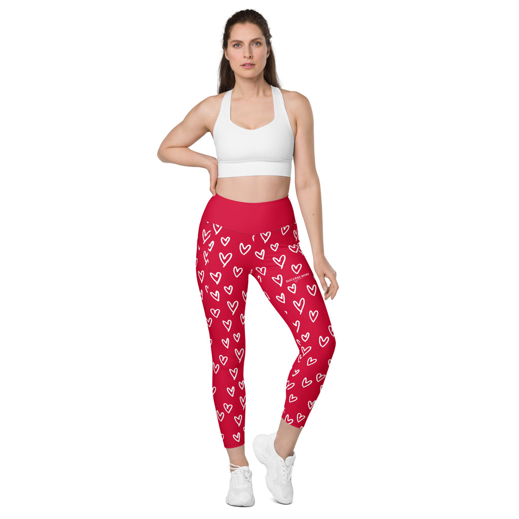 SUCCESS WIRE Crimson Red Playful Hearts High-Waisted Leggings for Women