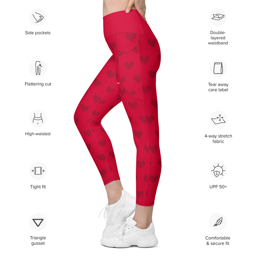 SUCCESS WIRE Crimson Red Heart Pattern High-Waisted Leggings for Women