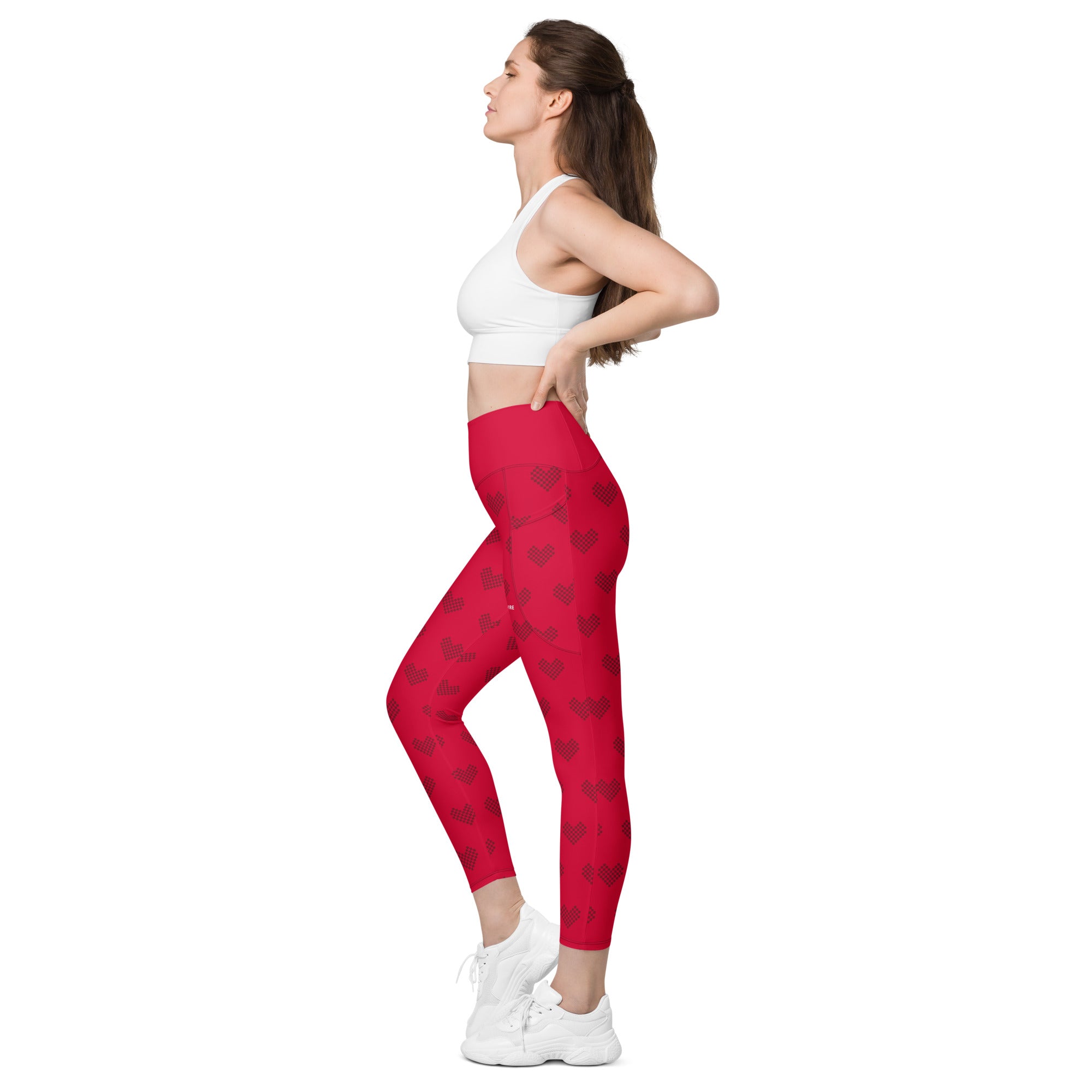 SUCCESS WIRE Crimson Red Heart Pattern High-Waisted Leggings for Women