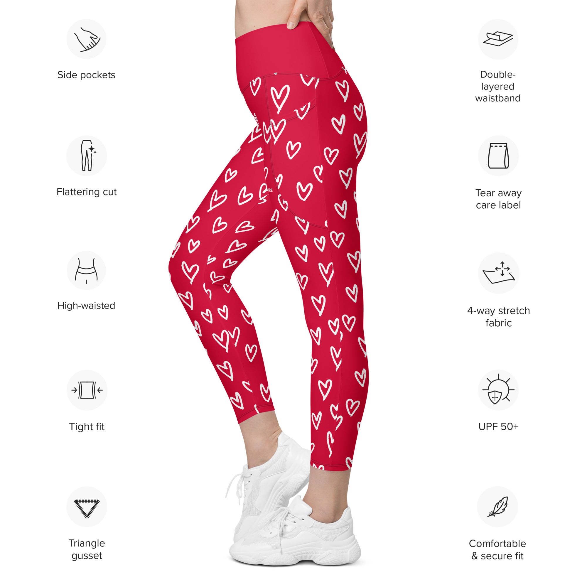 SUCCESS WIRE Crimson Red Playful Hearts High-Waisted Leggings for Women