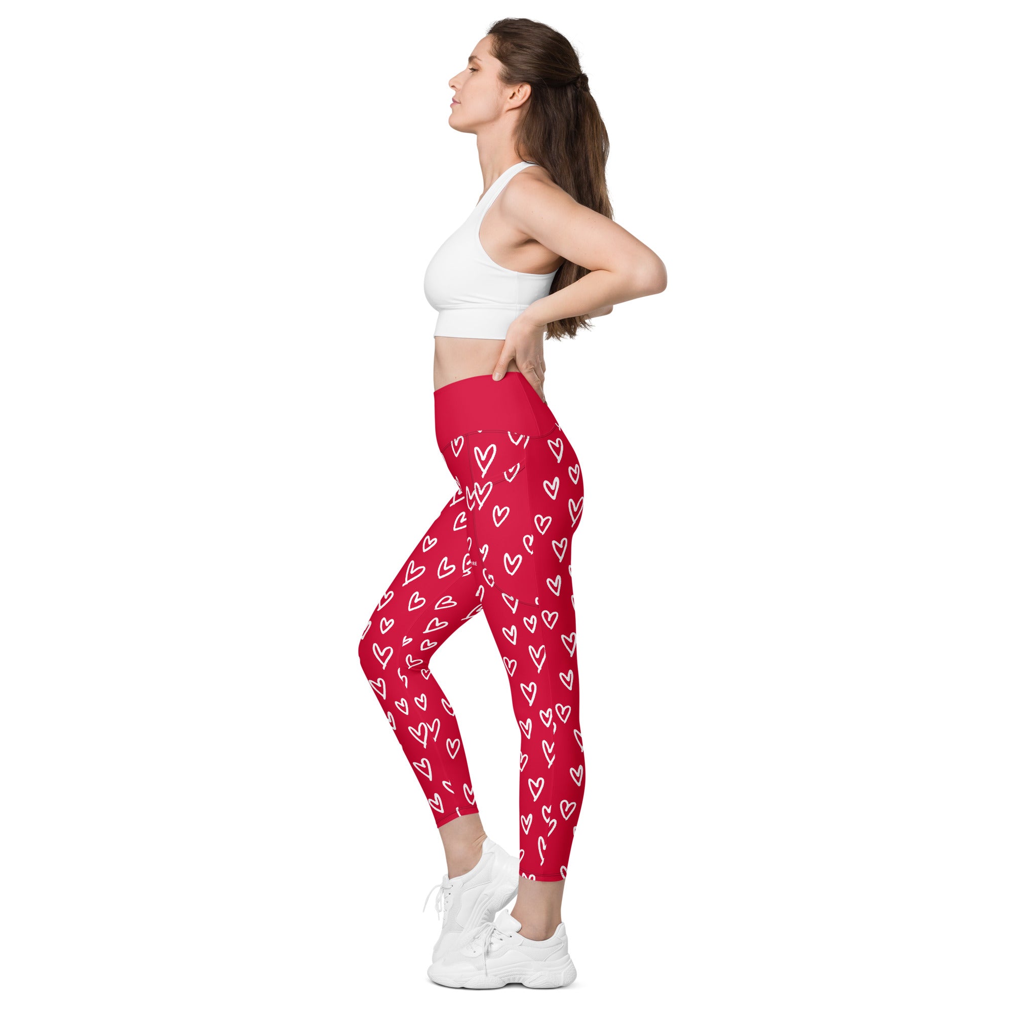 SUCCESS WIRE Crimson Red Playful Hearts High-Waisted Leggings for Women