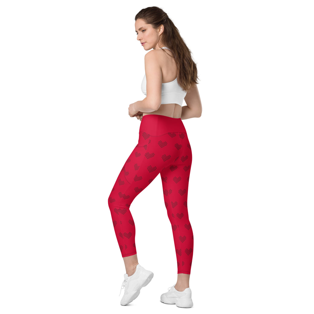 SUCCESS WIRE Crimson Red Heart Pattern High-Waisted Leggings for Women