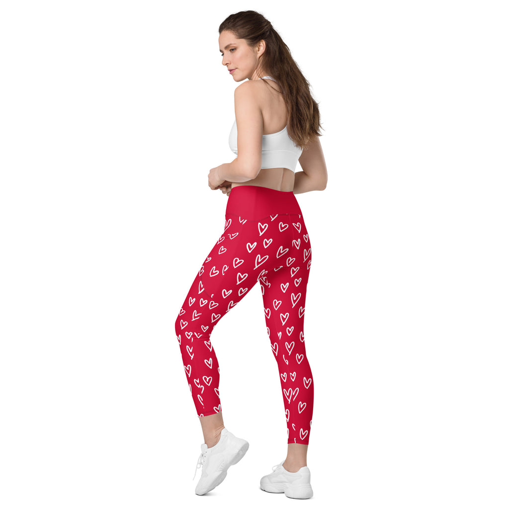 SUCCESS WIRE Crimson Red Playful Hearts High-Waisted Leggings for Women