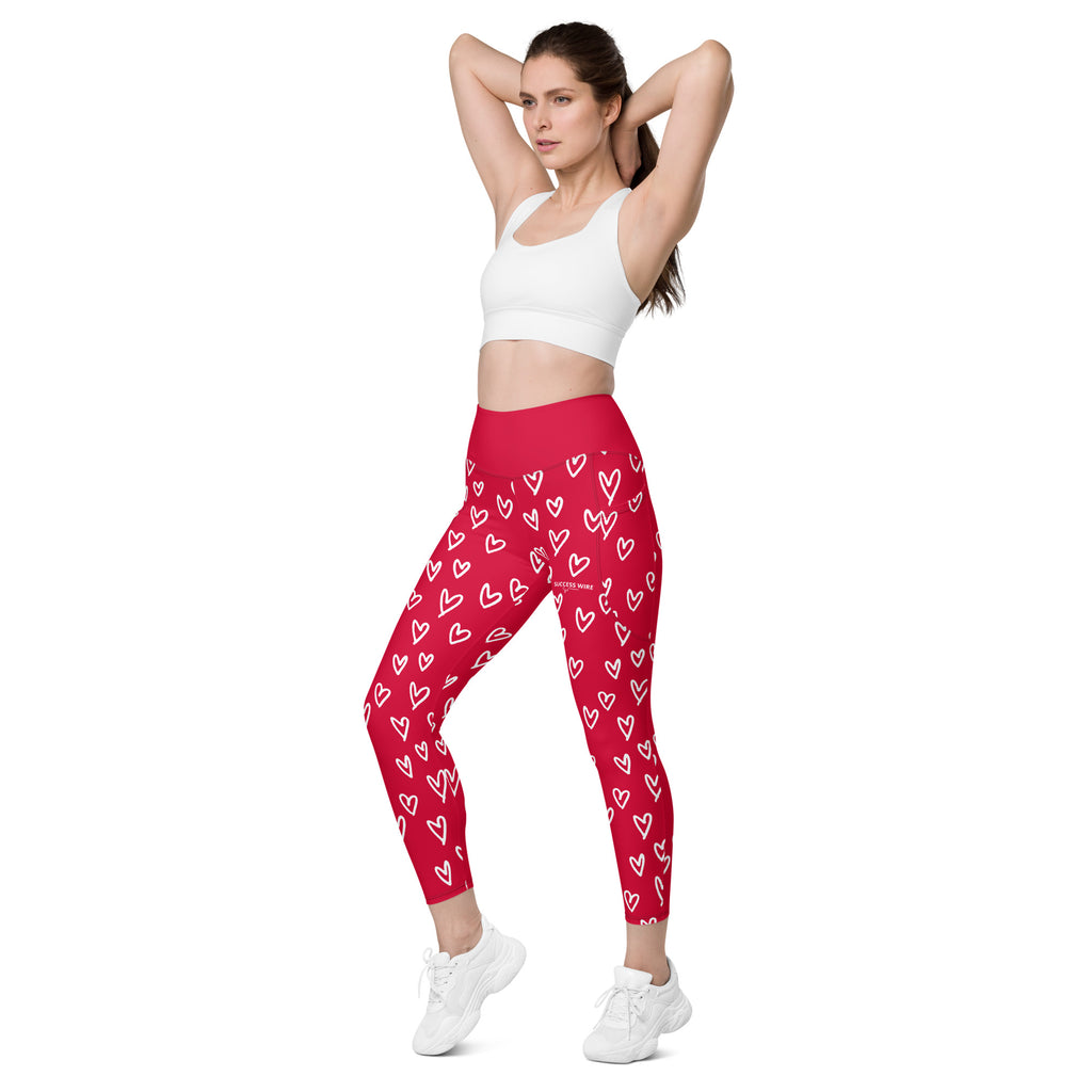 SUCCESS WIRE Crimson Red Playful Hearts High-Waisted Leggings for Women