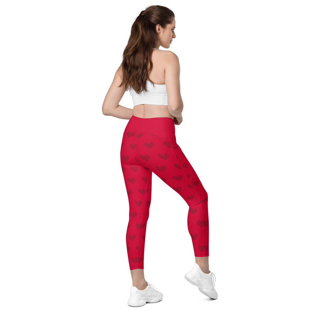 SUCCESS WIRE Crimson Red Heart Pattern High-Waisted Leggings for Women