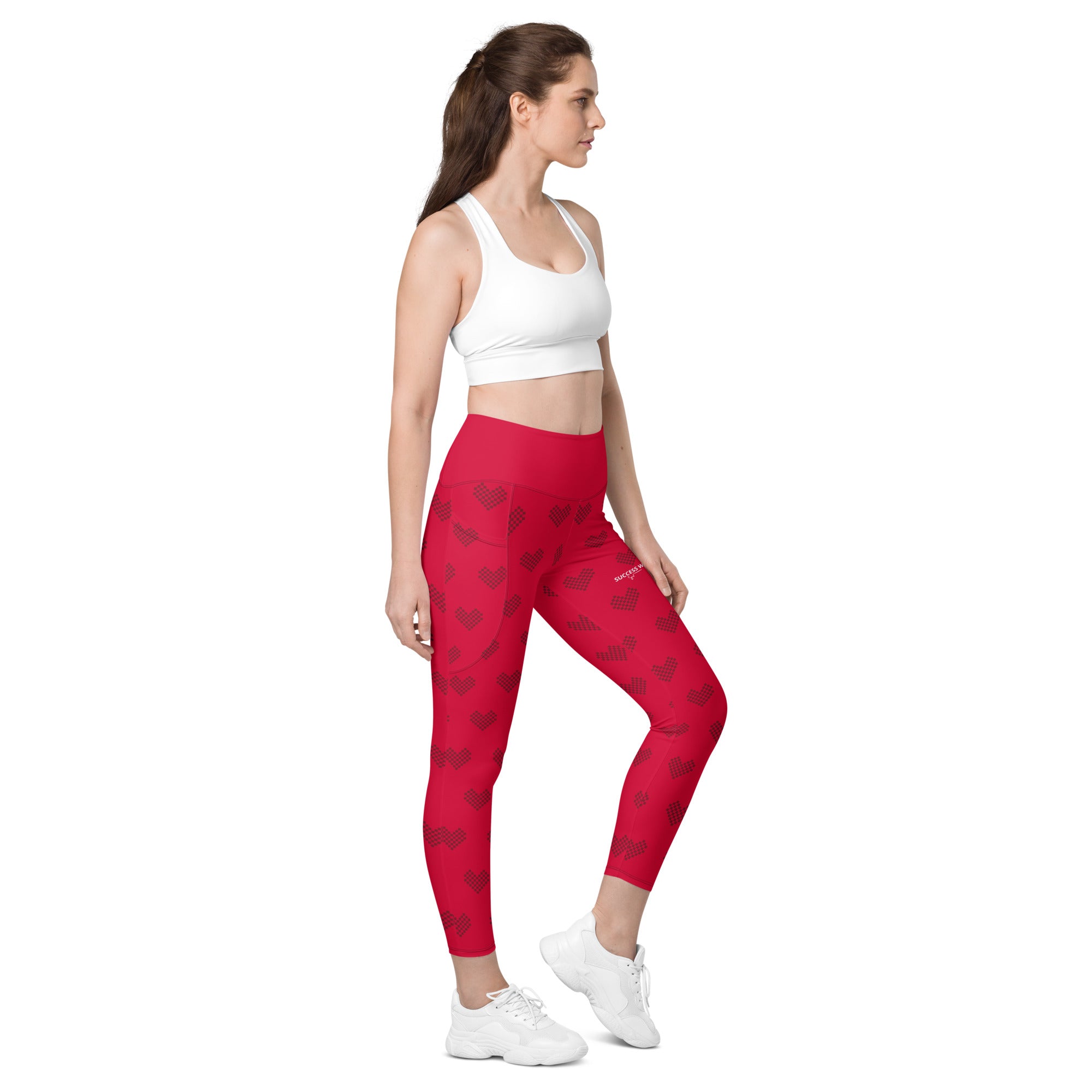 SUCCESS WIRE Crimson Red Heart Pattern High-Waisted Leggings for Women