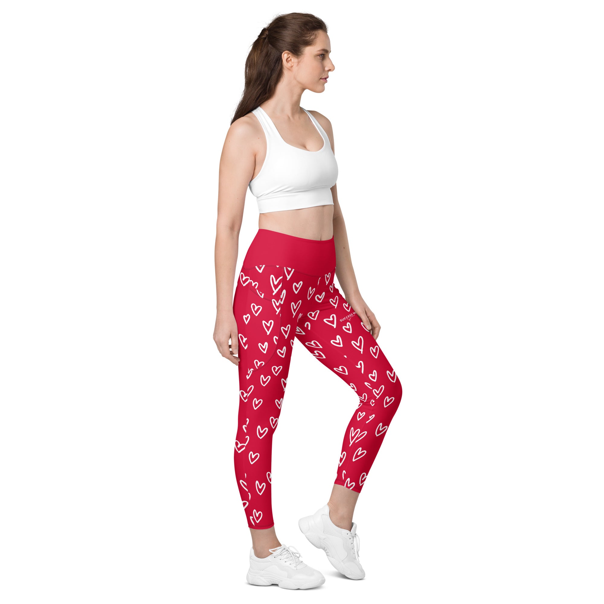 SUCCESS WIRE Crimson Red Playful Hearts High-Waisted Leggings for Women