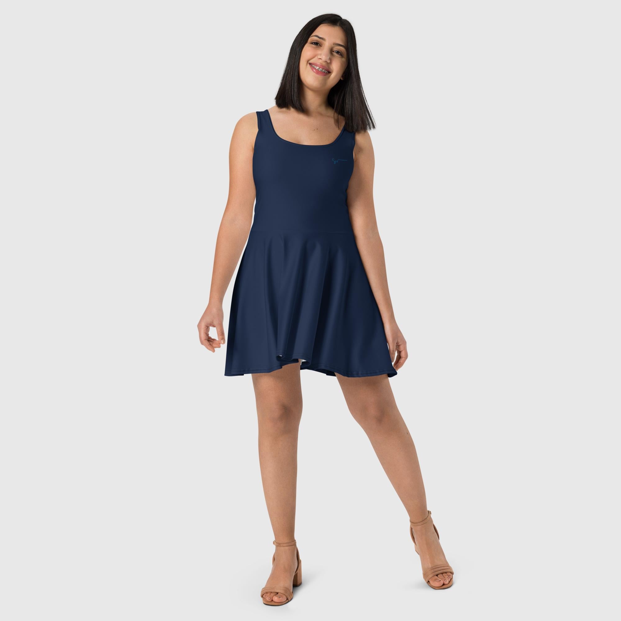 SUCCESS WIRE Navy Blue Skater Dress for Women