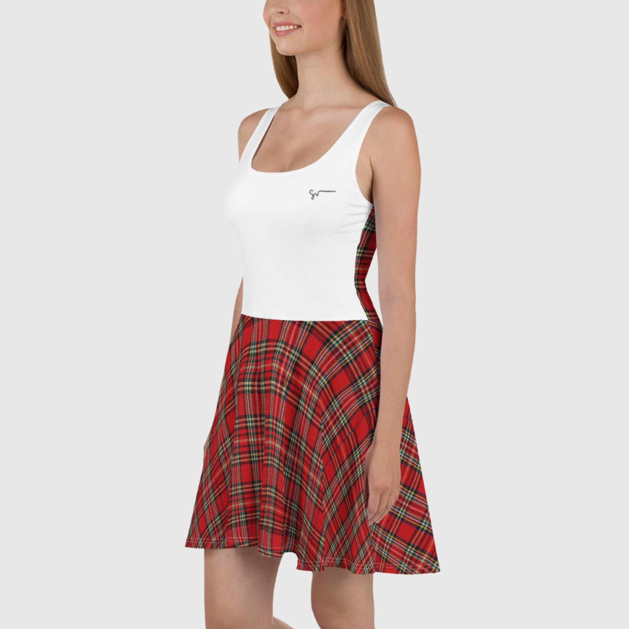 SUCCESS WIRE White Front/Plaid Skater Dress for Women