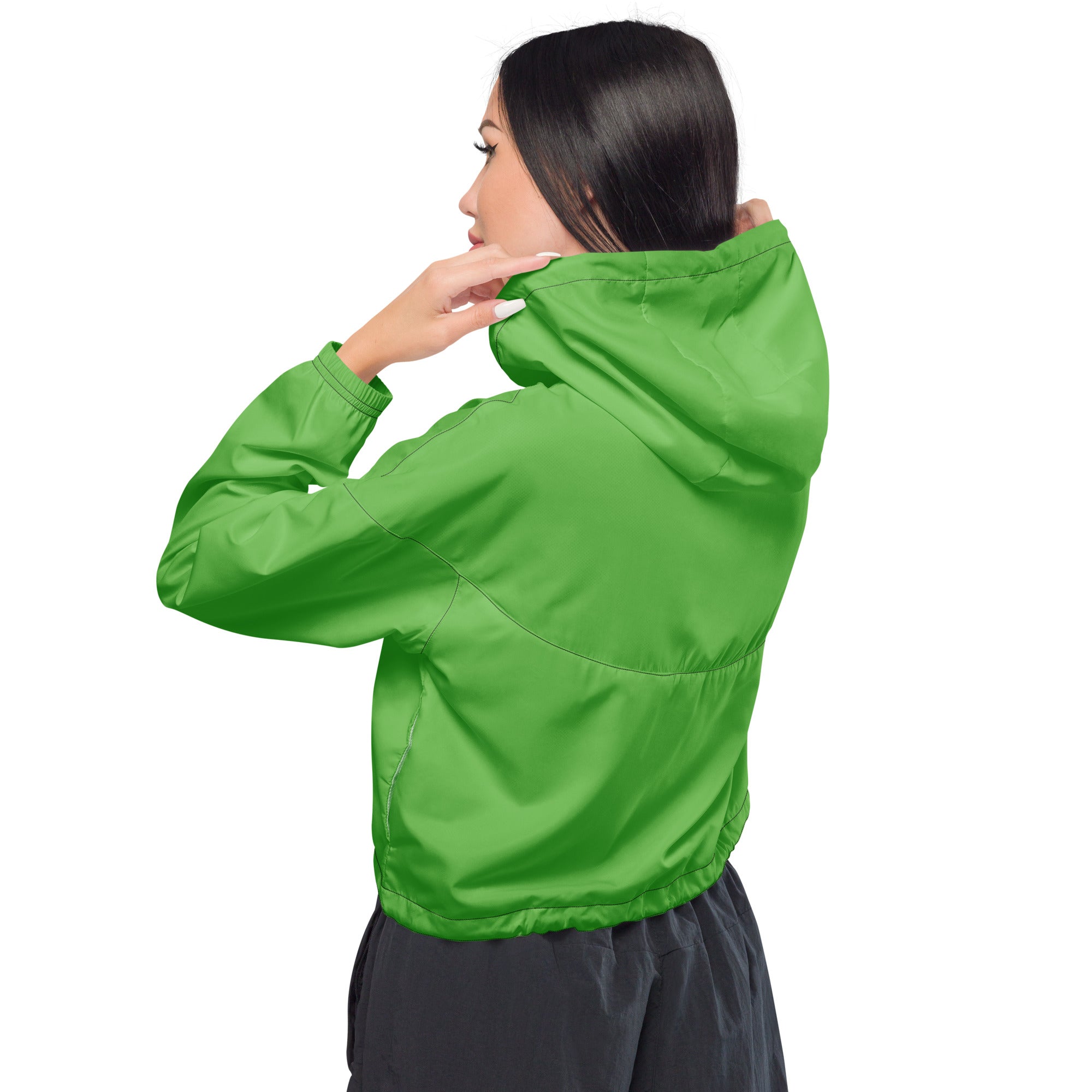 SUCCESS WIRE Progressive Green Cropped Windbreaker for Women (White Logo)