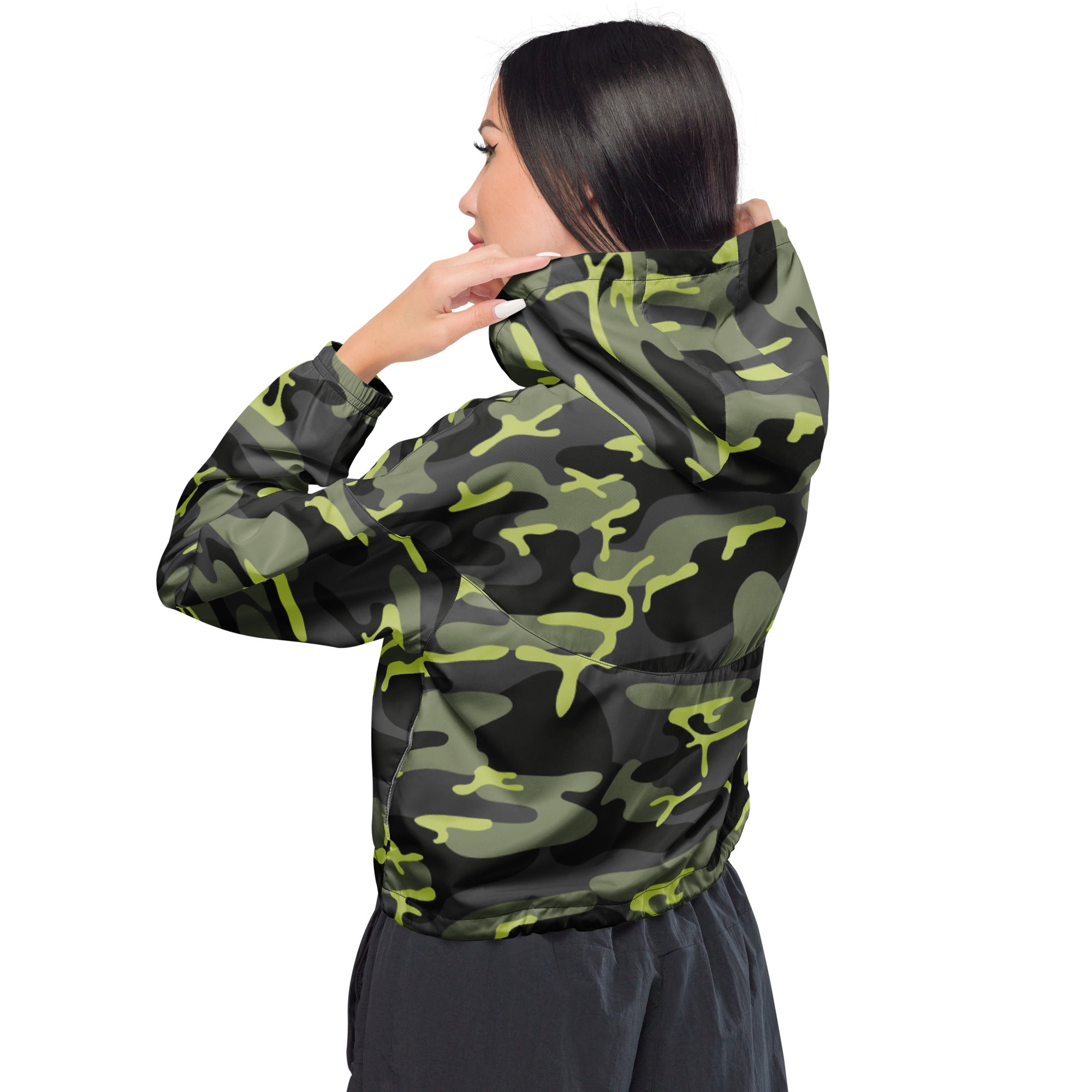 SUCCESS WIRE Camo Turbo Charge Cropped Windbreaker for Women (White Logo)