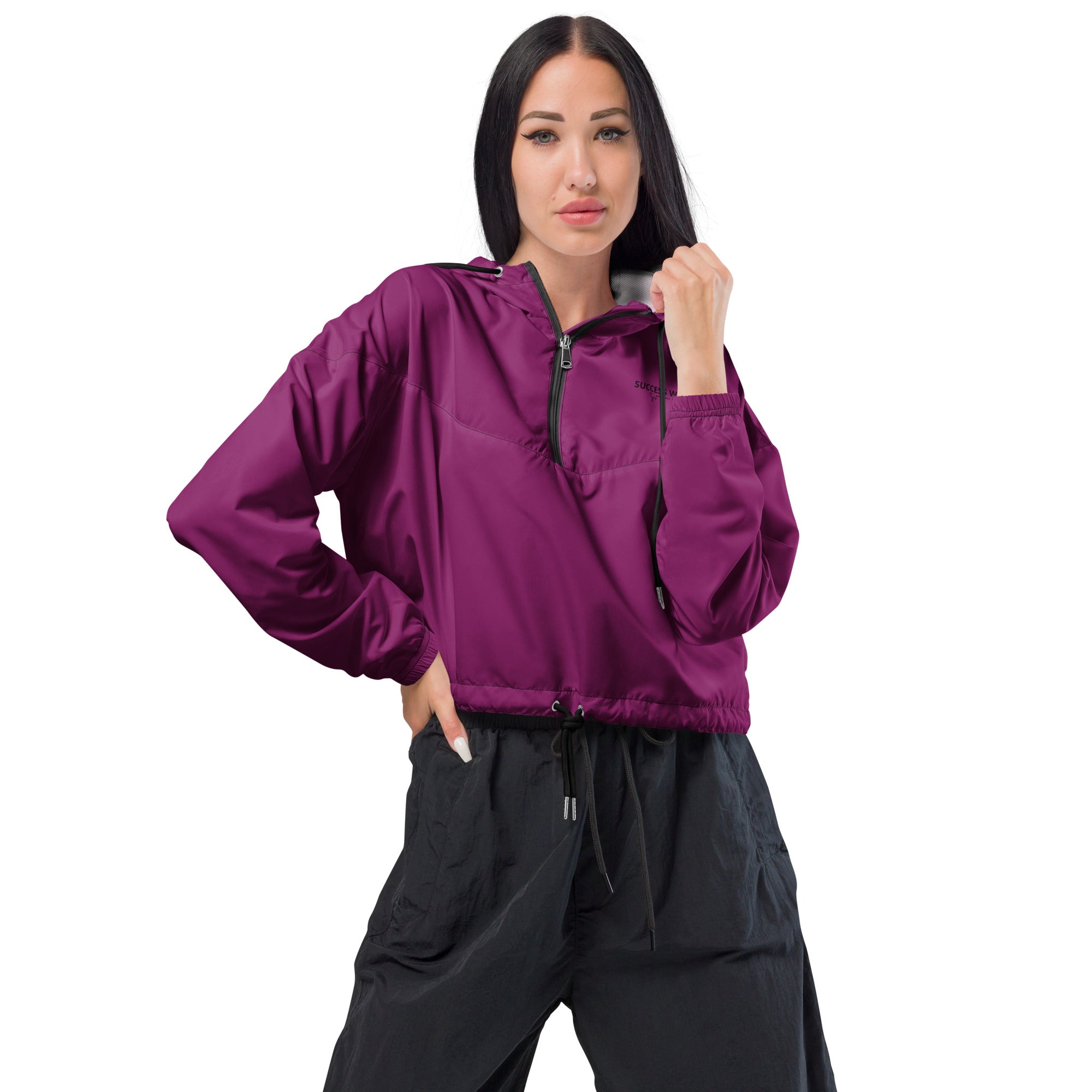 SUCCESS WIRE Eggplant Purple Boost Cropped Windbreaker for Women (Black Logo)
