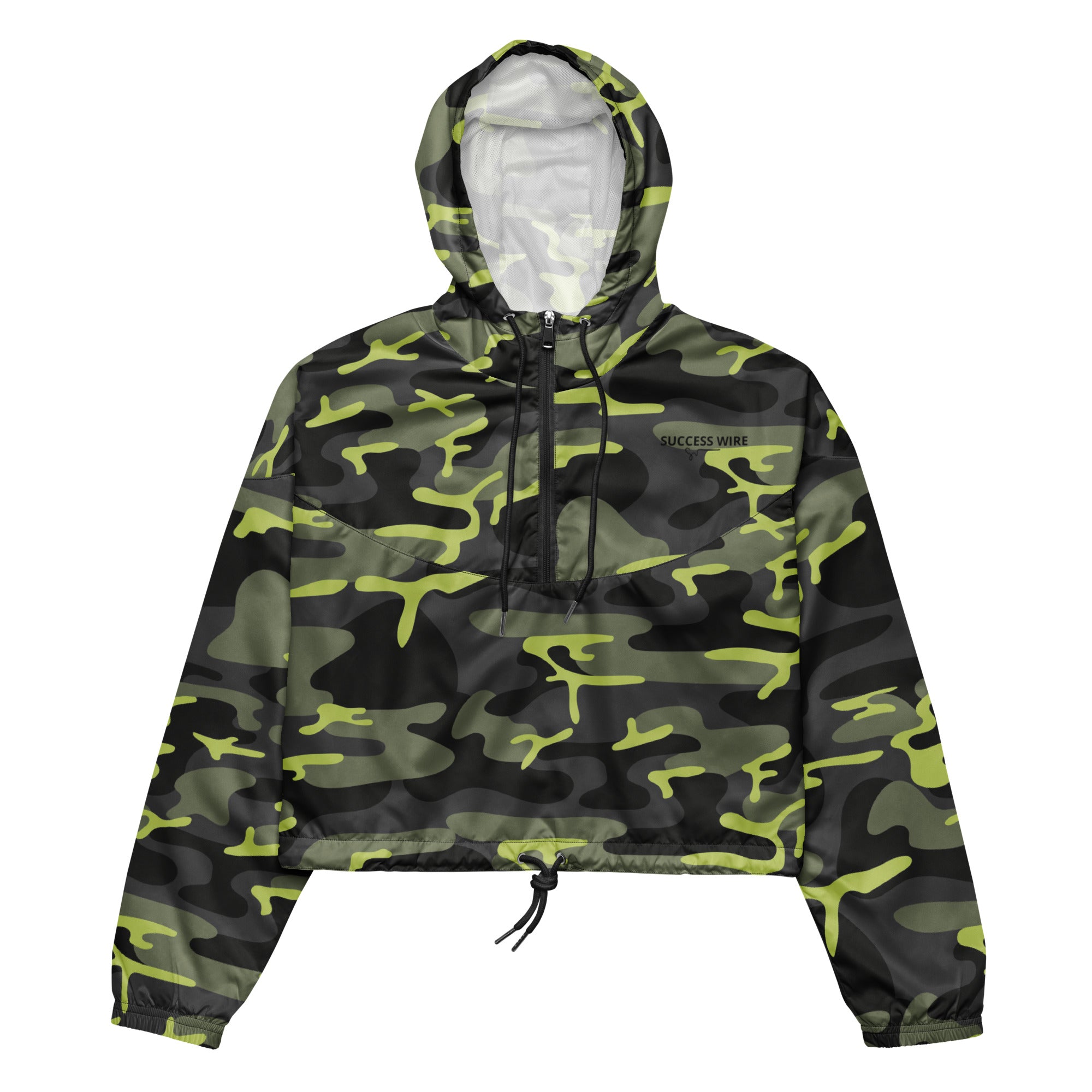 SUCCESS WIRE Camo Turbo Charge Cropped Windbreaker for Women (Black Logo)