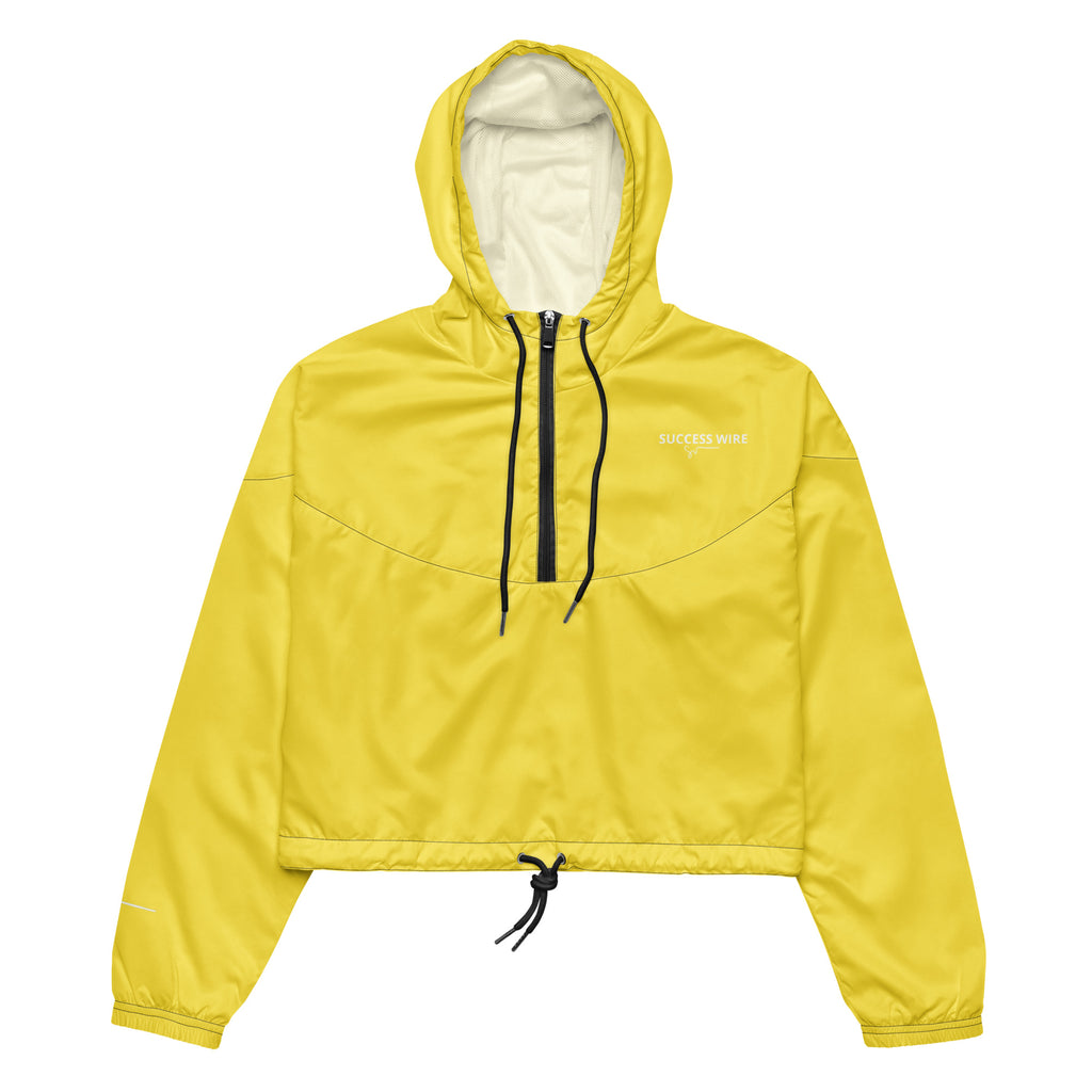 SUCCESS WIRE High Innovation Yellow Cropped Windbreaker for Women (White Logo)