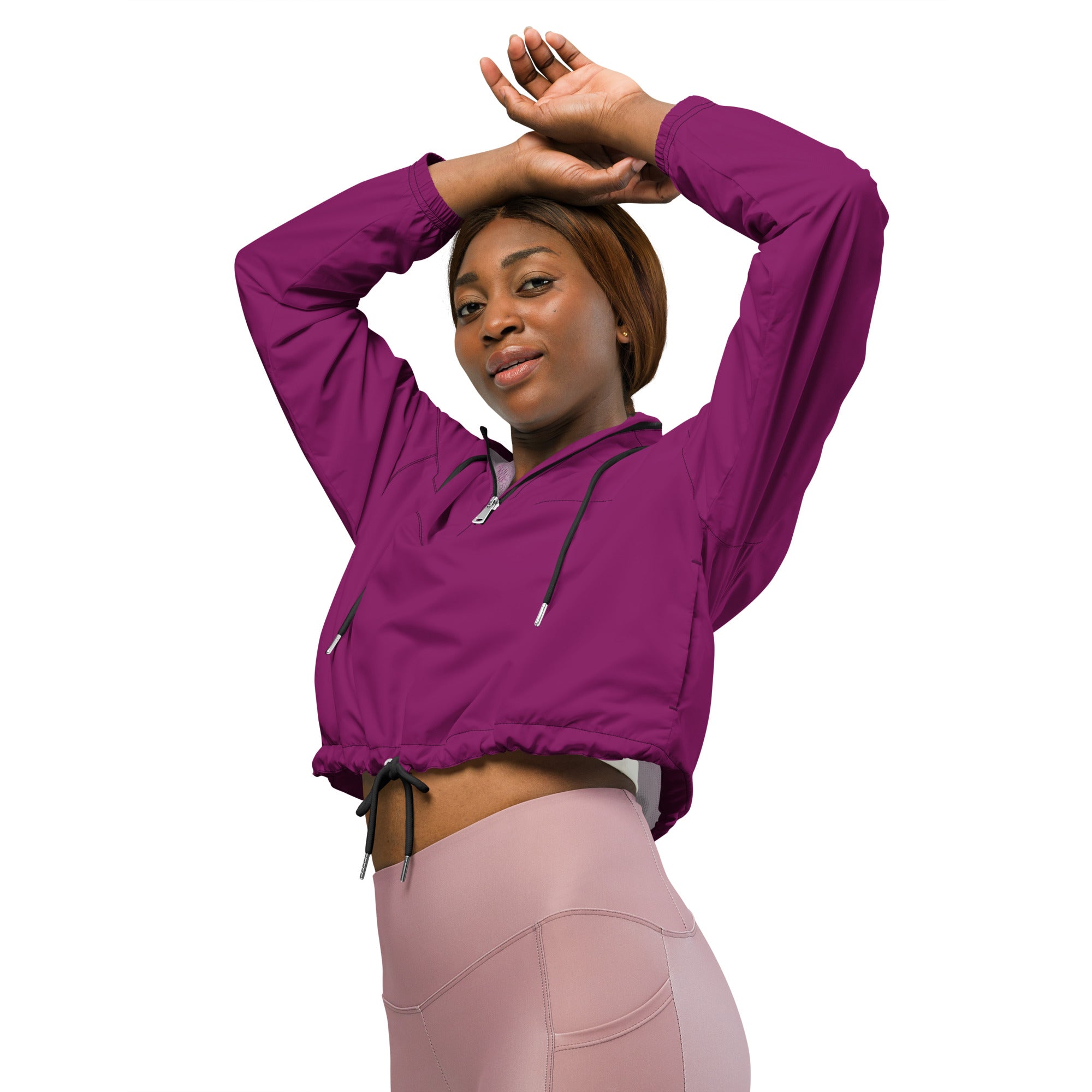SUCCESS WIRE Eggplant Purple Boost Cropped Windbreaker for Women (White Logo)
