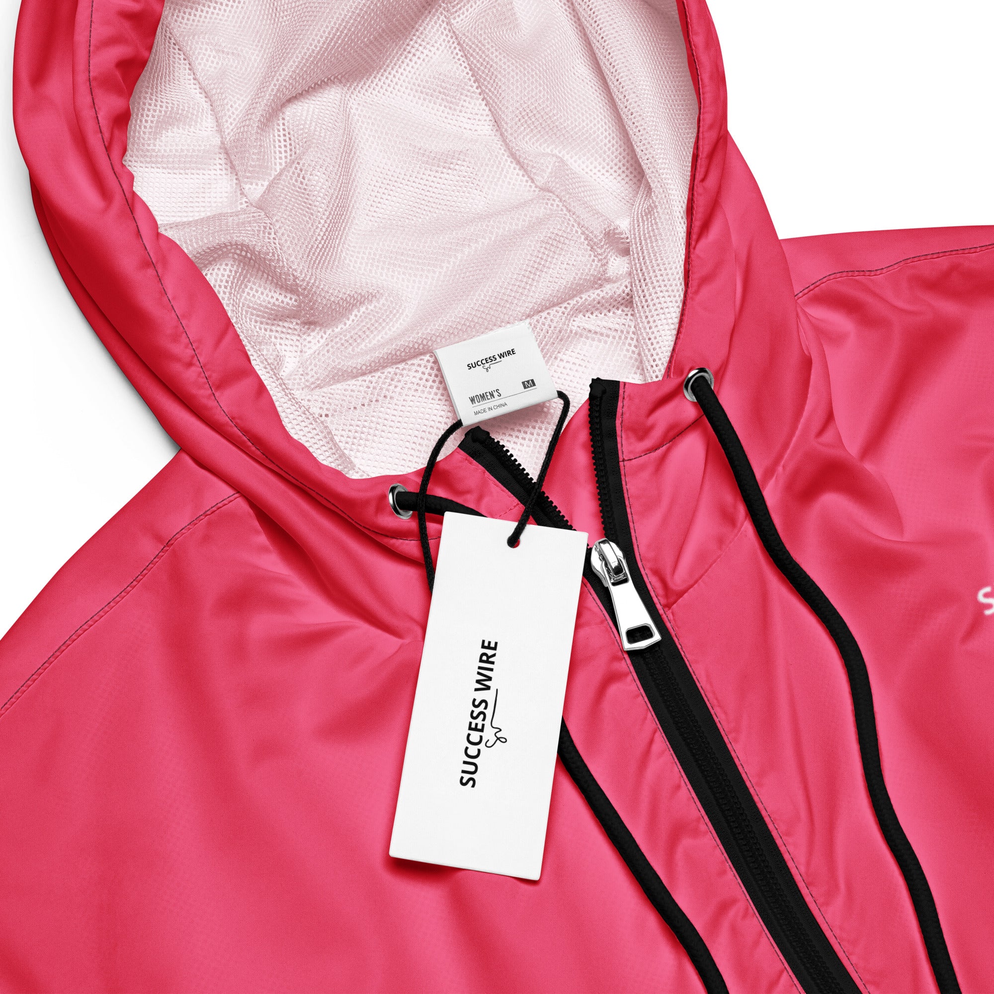 SUCCESS WIRE Pretty in Pink Passion Cropped Windbreaker for Women (White Logo)