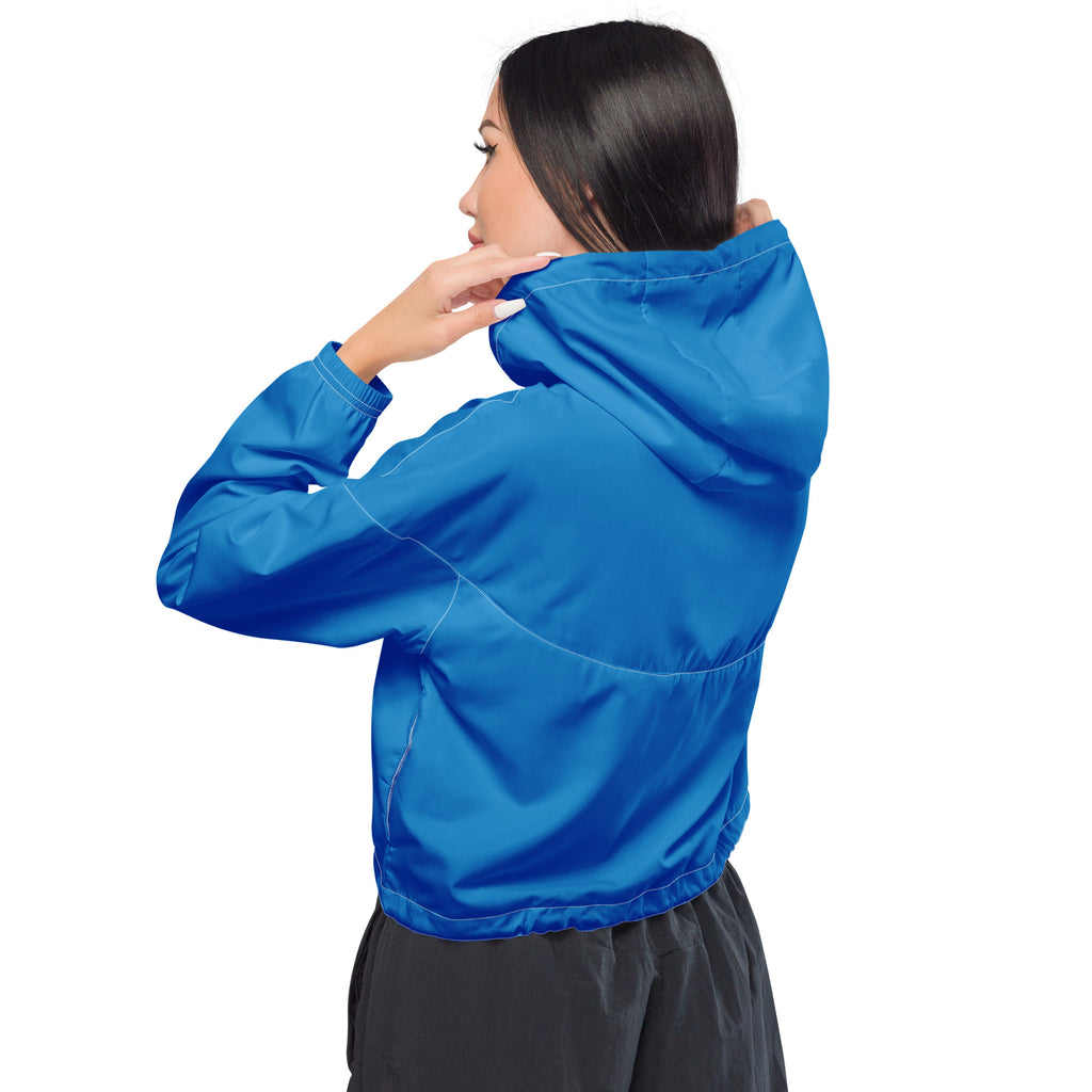 SUCCESS WIRE Dazzling Blue Electric Cropped  Windbreaker for Women (Black Logo)