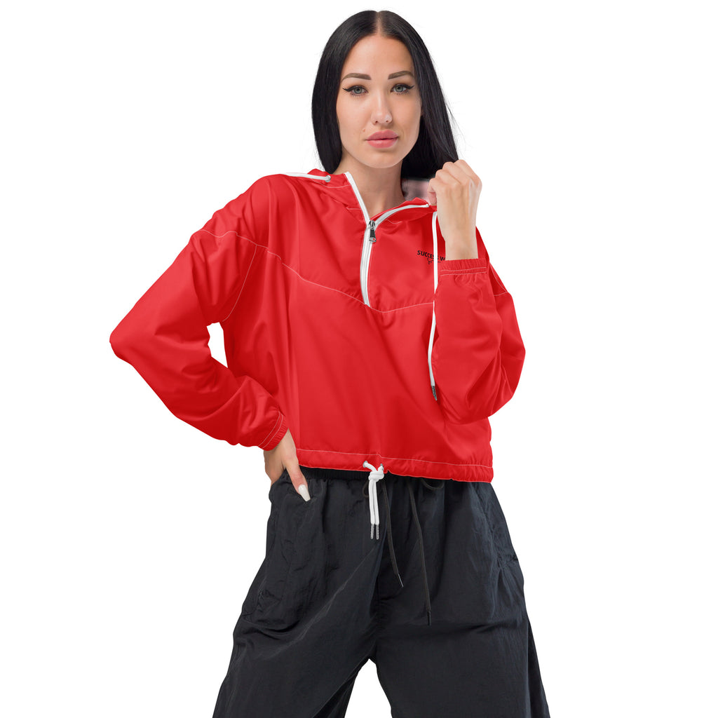 SUCCESS WIRE Extreme Red Cropped Windbreaker for Women (Black Logo)