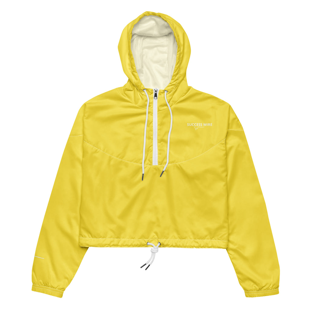 SUCCESS WIRE High Innovation Yellow Cropped Windbreaker for Women (White Logo)
