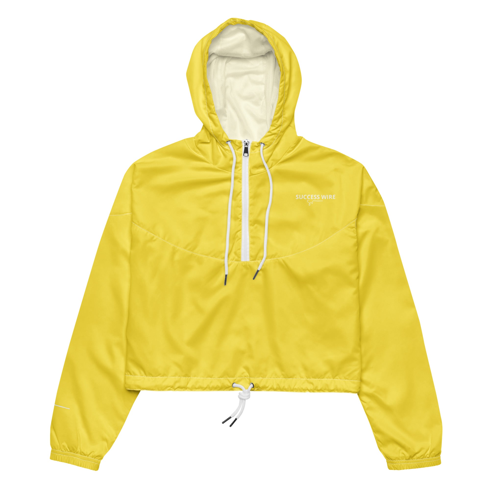 SUCCESS WIRE High Innovation Yellow Cropped Windbreaker for Women (White Logo)