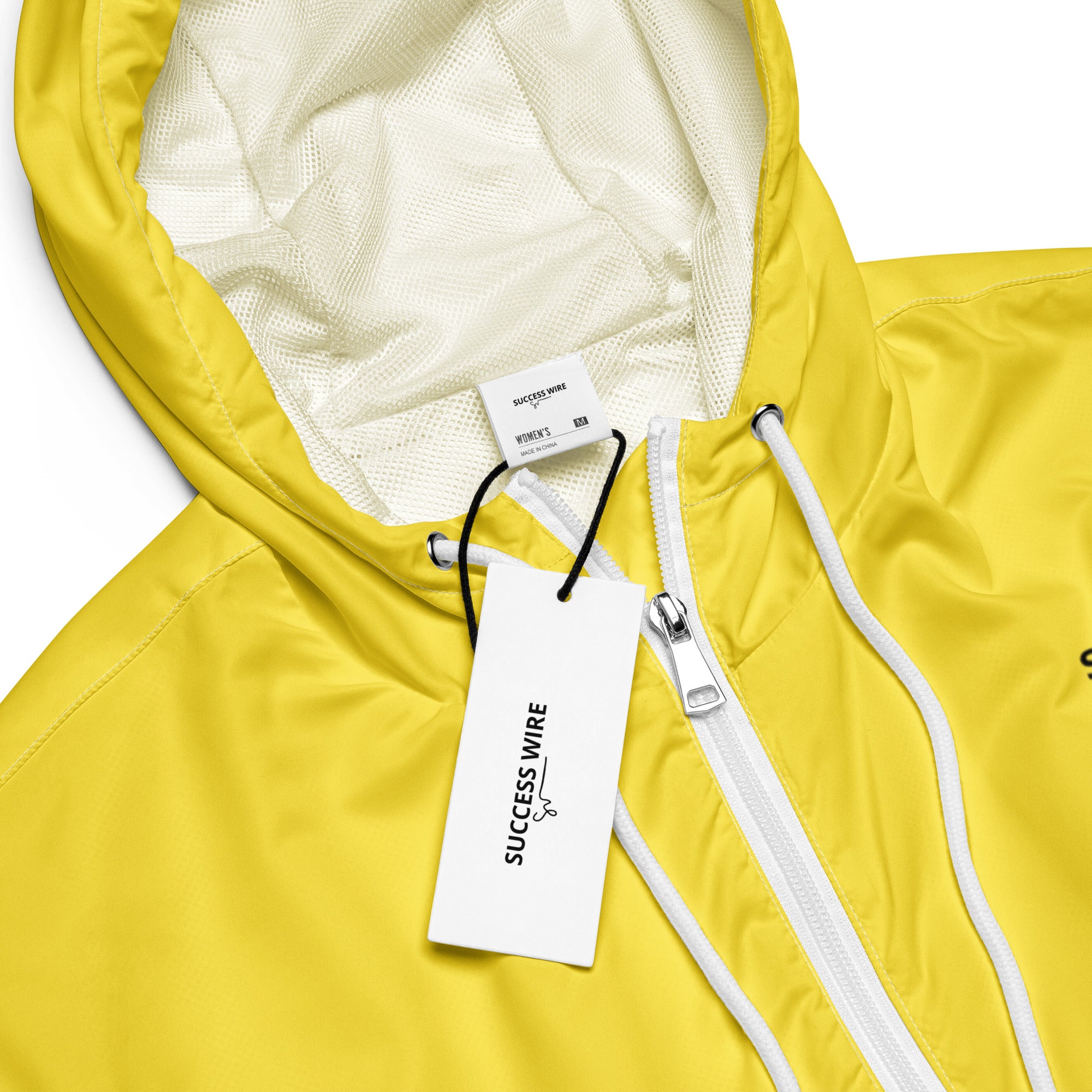 SUCCESS WIRE High Innovation Yellow Cropped Windbreaker for Women (Black Logo)