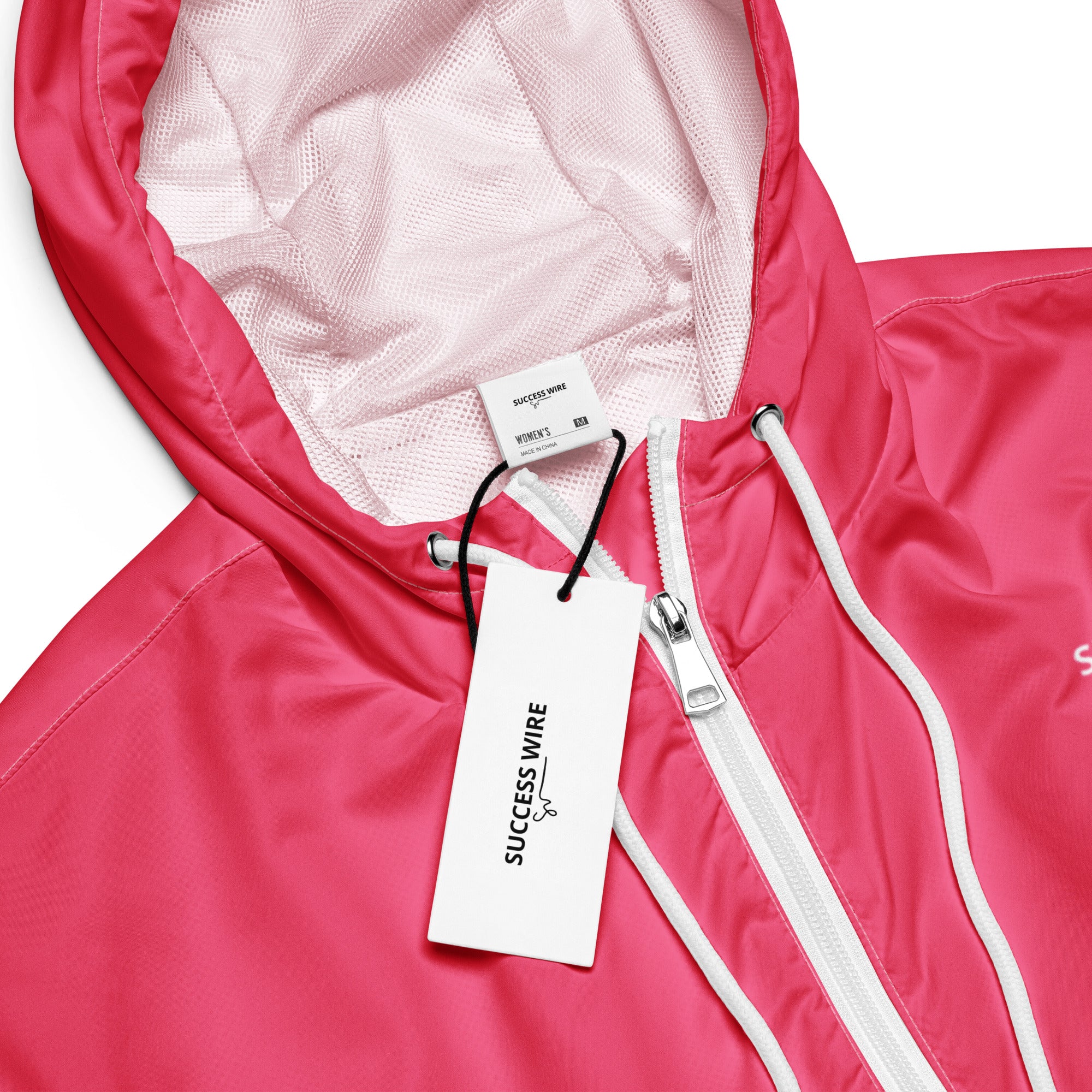 SUCCESS WIRE Pretty in Pink Passion Cropped Windbreaker for Women (White Logo)