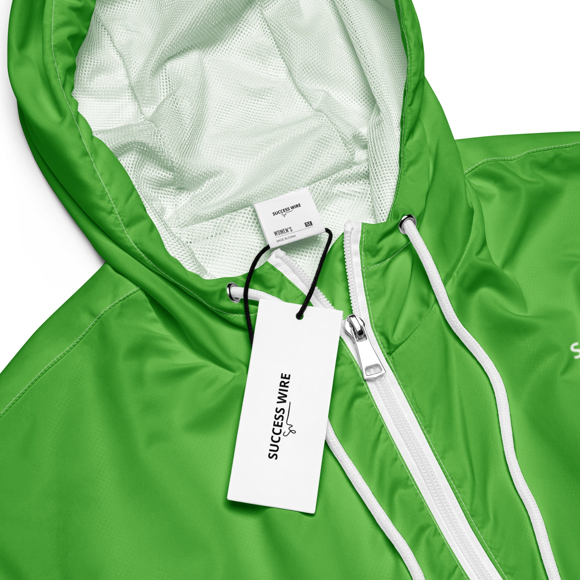 SUCCESS WIRE Progressive Green Cropped Windbreaker for Women (White Logo)