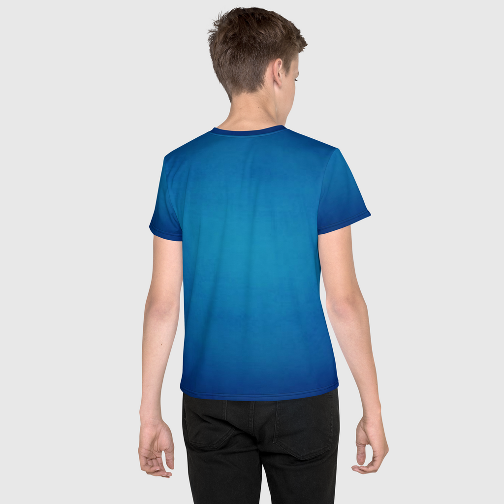 SUCCESS WIRE Unisex Blue Glow Crew Neck T-Shirt for Big Kids (8-20) w/White Logo