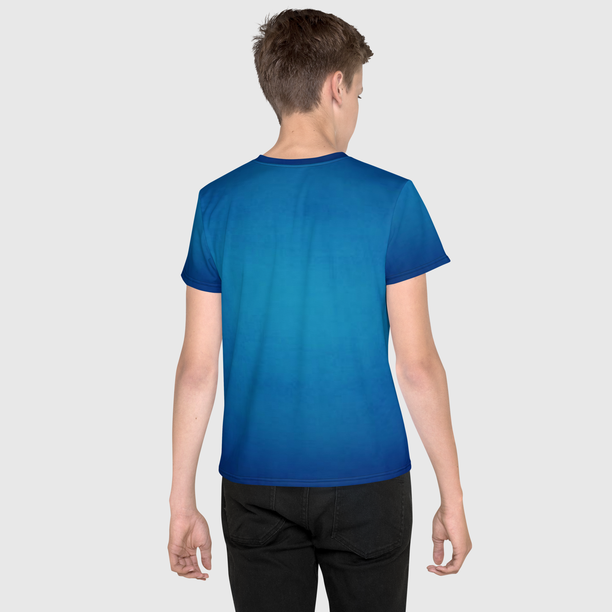 SUCCESS WIRE Unisex Blue Glow Crew Neck T-Shirt for Big Kids (8-20) w/White Logo