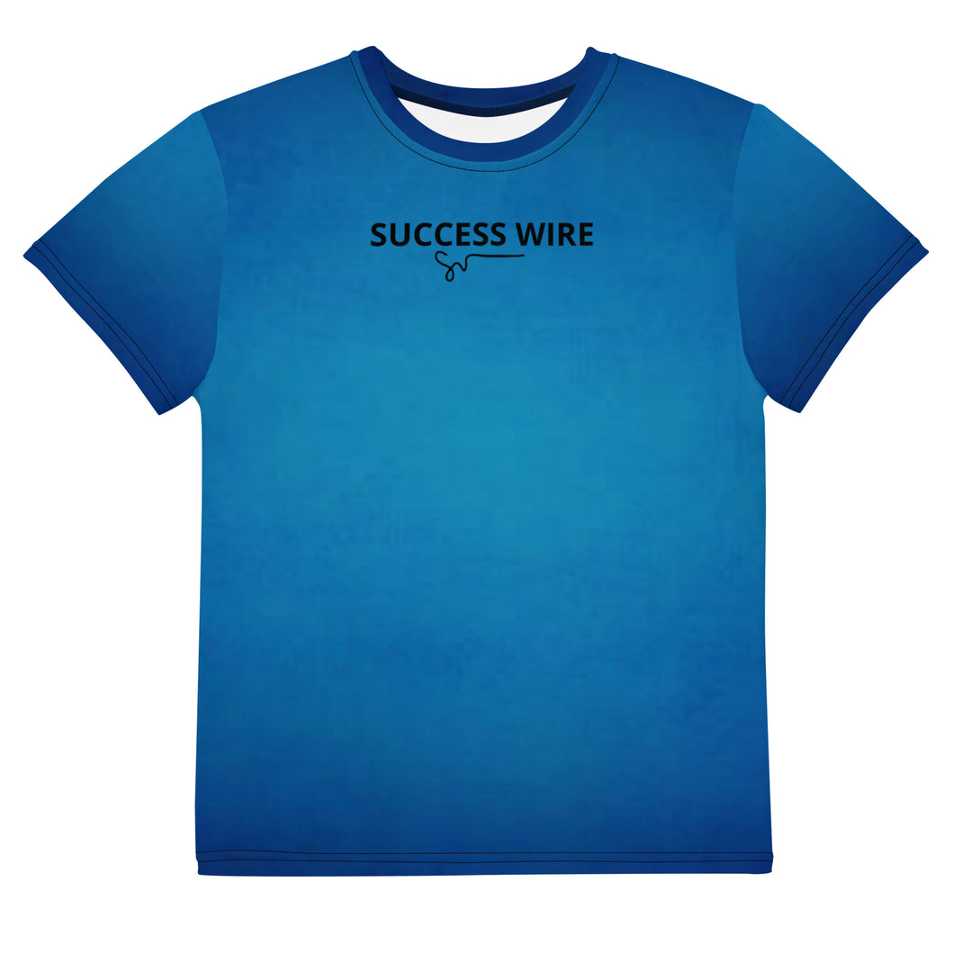 SUCCESS WIRE Unisex Blue Glow Crew Neck T-Shirt for Big Kids (8-20) w/Black Logo