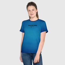 Load image into Gallery viewer, SUCCESS WIRE Unisex Blue Glow Crew Neck T-Shirt for Big Kids (8-20) w/Black Logo
