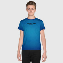 Load image into Gallery viewer, SUCCESS WIRE Unisex Blue Glow Crew Neck T-Shirt for Big Kids (8-20) w/Black Logo
