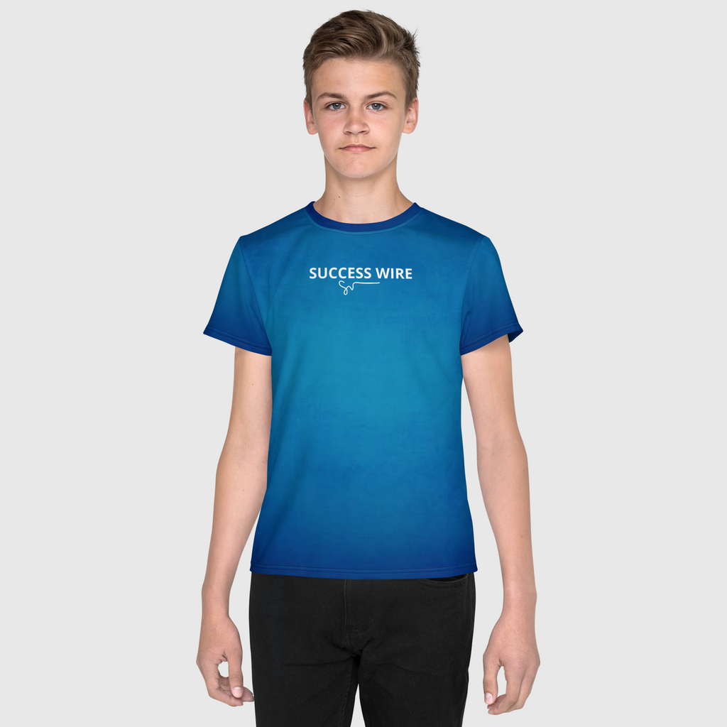 SUCCESS WIRE Unisex Blue Glow Crew Neck T-Shirt for Big Kids (8-20) w/White Logo