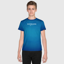 Load image into Gallery viewer, SUCCESS WIRE Unisex Blue Glow Crew Neck T-Shirt for Big Kids (8-20) w/White Logo
