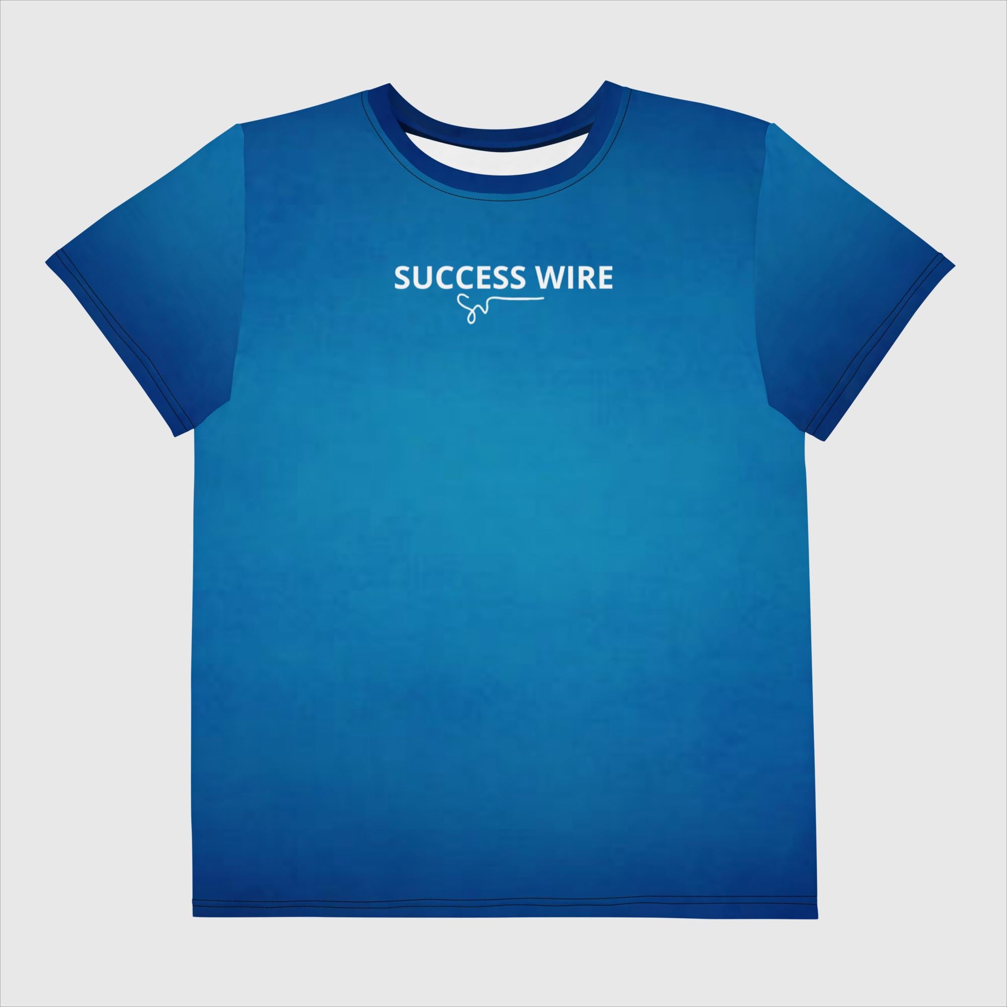 SUCCESS WIRE Unisex Blue Glow Crew Neck T-Shirt for Big Kids (8-20) w/White Logo