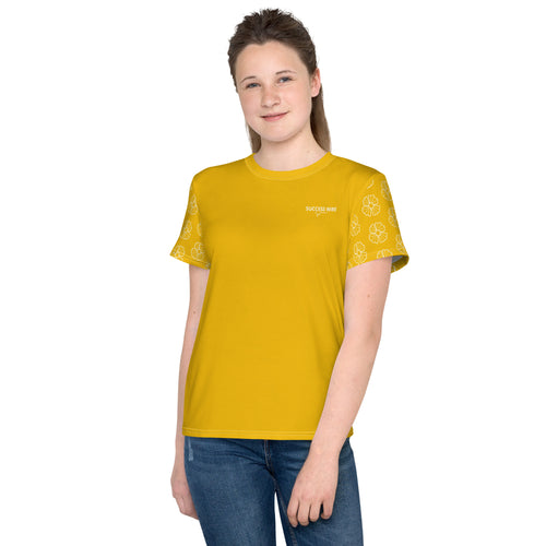 SUCCESS WIRE Blooming Petals Crew Neck T-Shirt for Big Girls (8-20) - Goldenrod