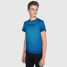 Load image into Gallery viewer, SUCCESS WIRE Unisex Blue Glow Crew Neck T-Shirt for Big Kids (8-20) w/Black Logo
