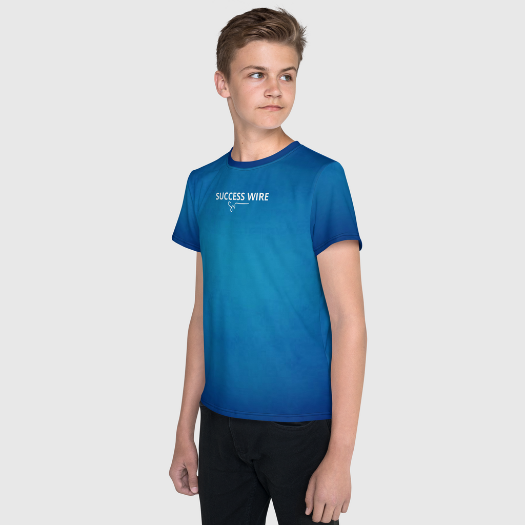 SUCCESS WIRE Unisex Blue Glow Crew Neck T-Shirt for Big Kids (8-20) w/White Logo